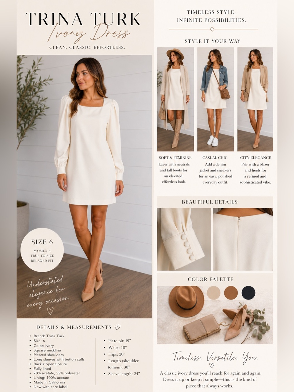 Trina Turk Ivory Square Neck Mini Dress | Size 6 - Picture 3 of 11